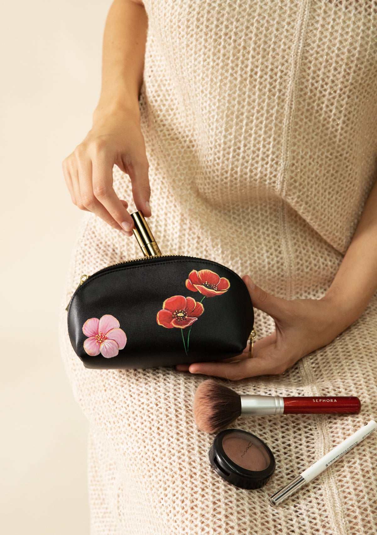 Poppy Black Makeup Bag