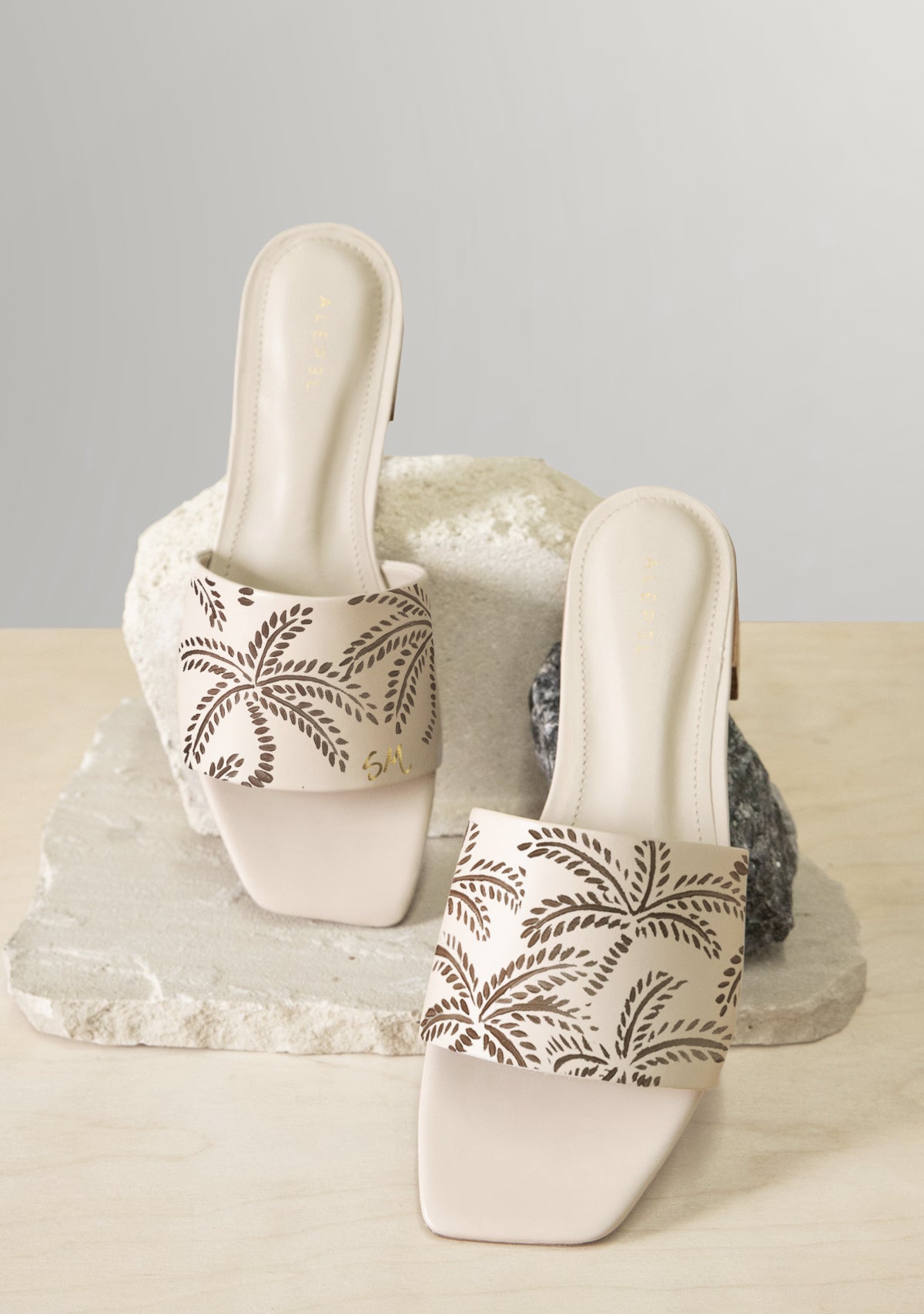 Taupe Abstract Palms Beige Square
