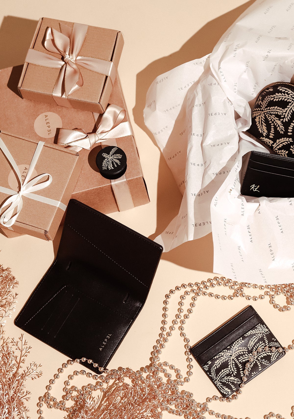 Beige Abstract Palms Passport Holder - ALEPEL