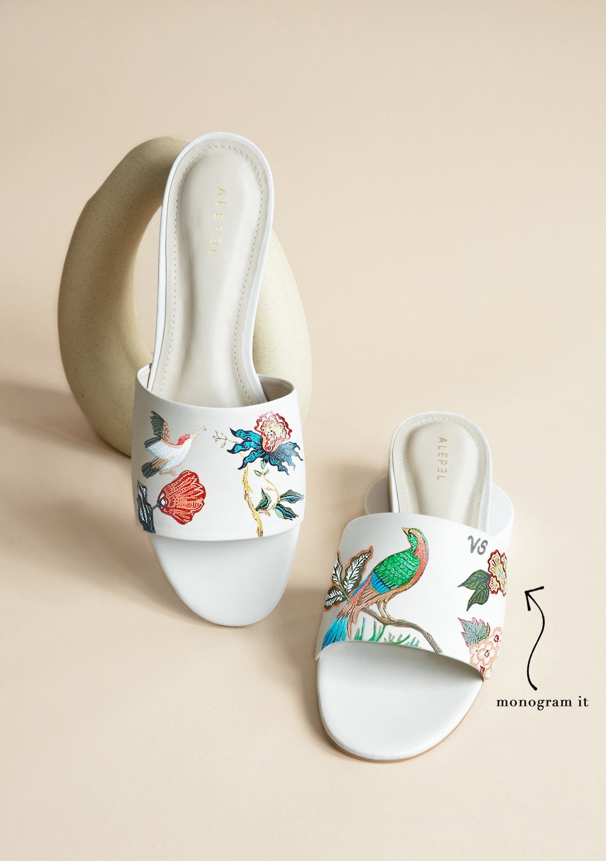 Bird Floral White Slide - ALEPEL