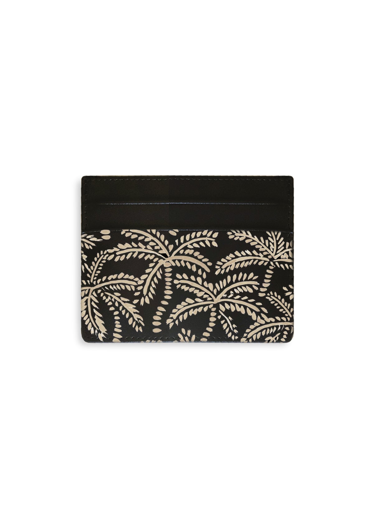 Beige Abstract Palms Black Cardholder