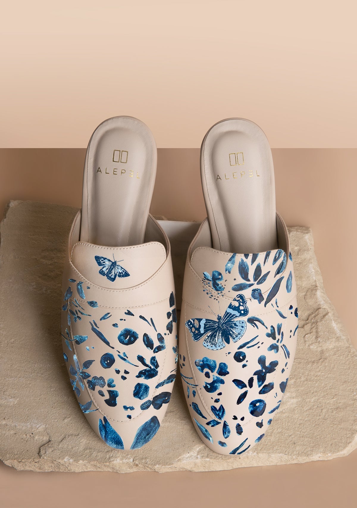 Denim Butterfly Beige Mule - ALEPEL