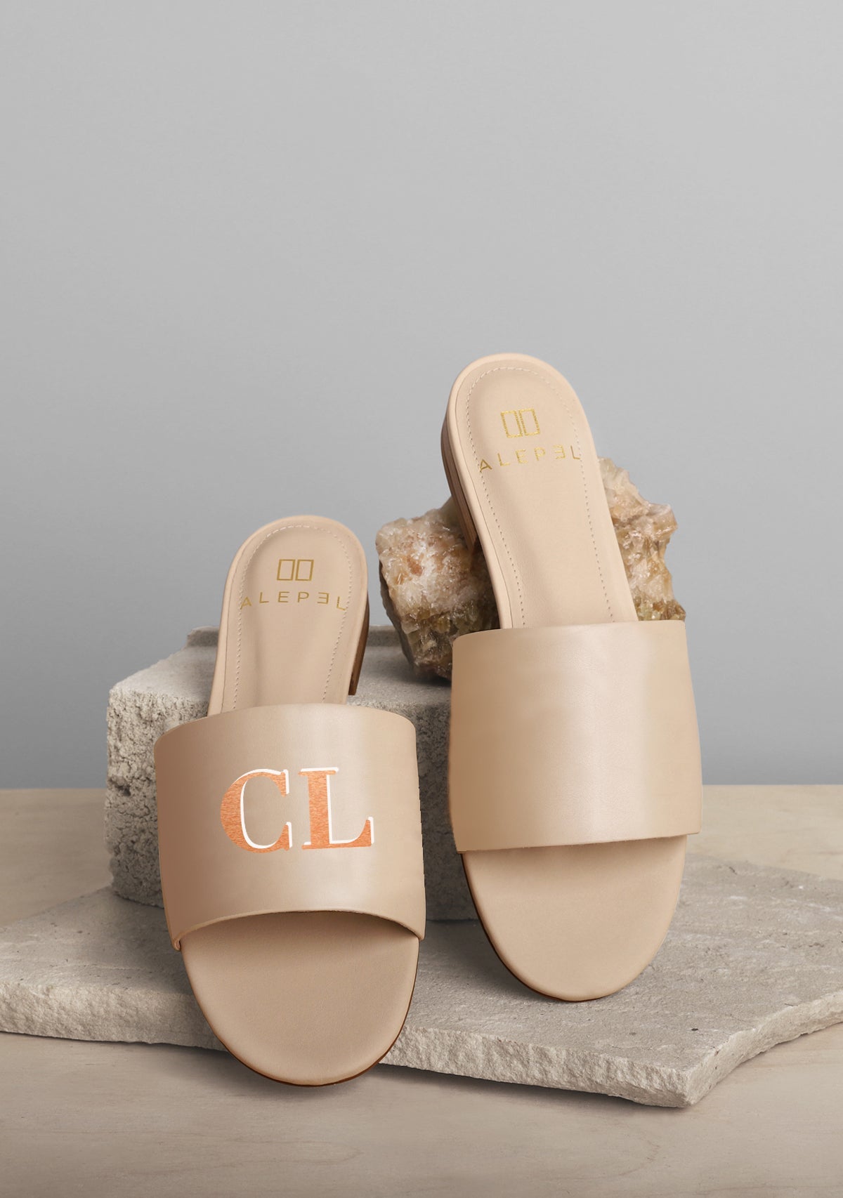 Monogram Beige Slide - ALEPEL