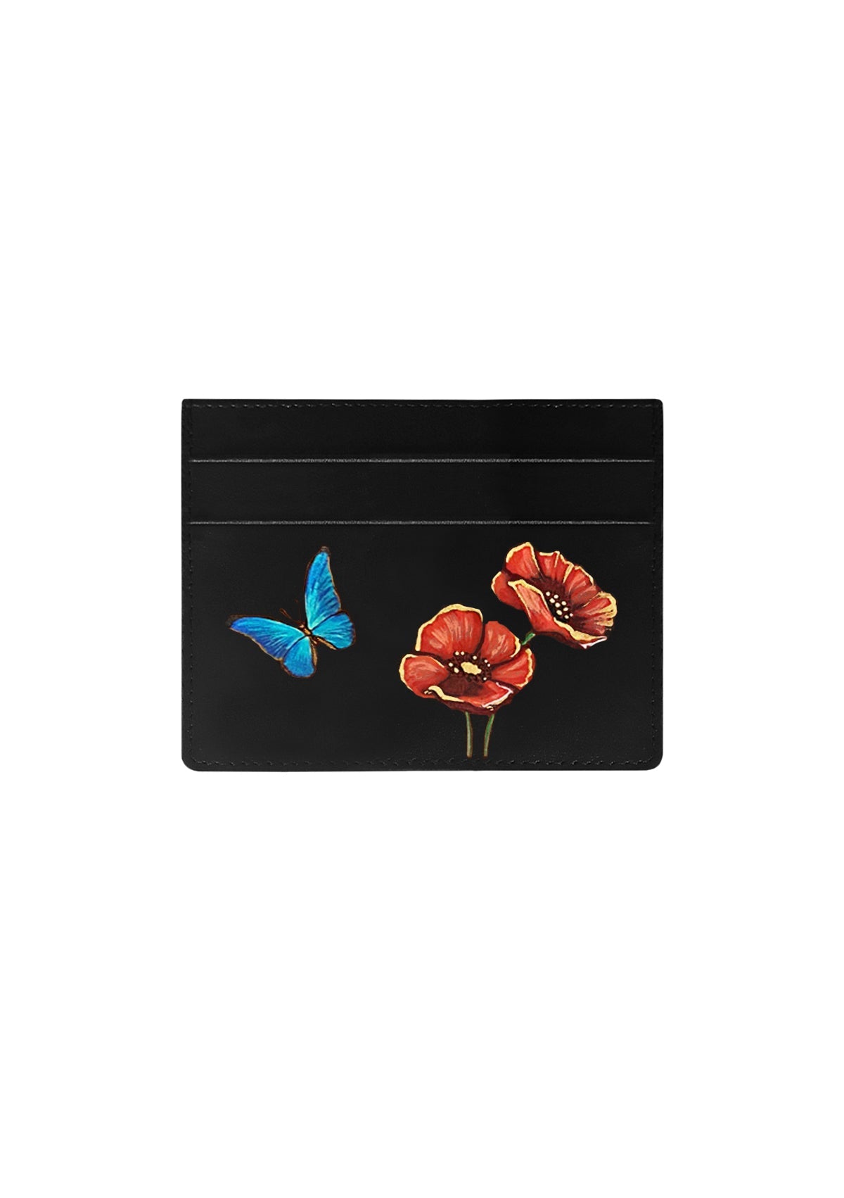 Poppy Flowers Black Cardholder - ALEPEL