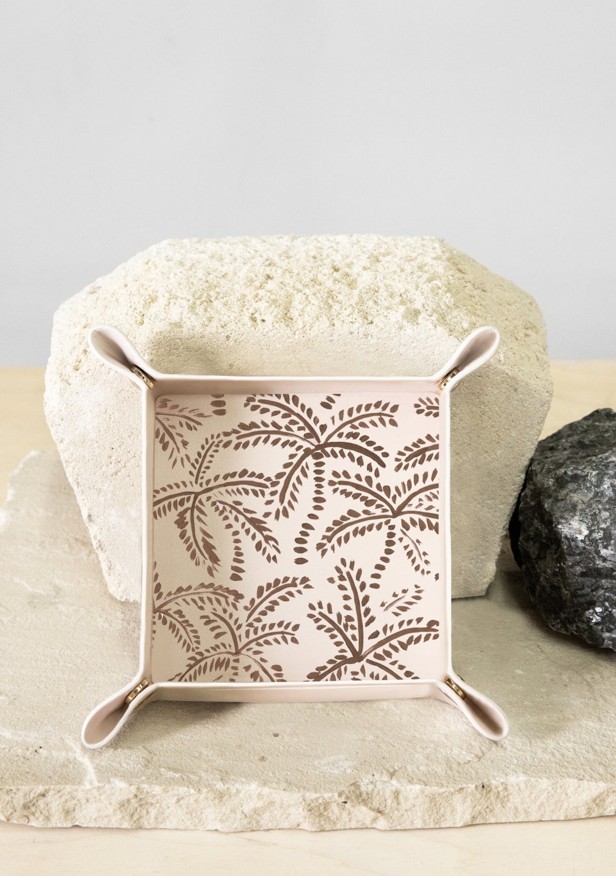 Taupe Abstract Palms Beige Tray - ALEPEL