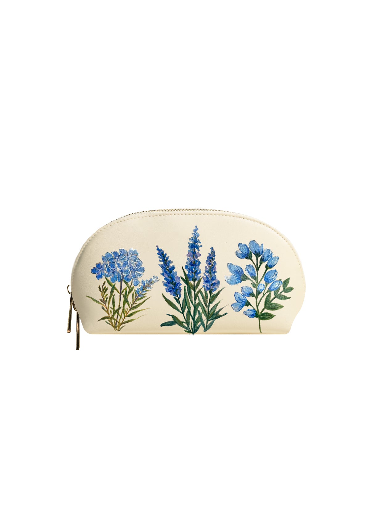 Blue Florals Beige Makeup Bag