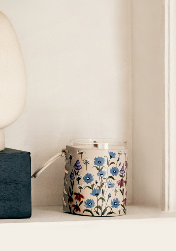 Floral Print Beige Candle