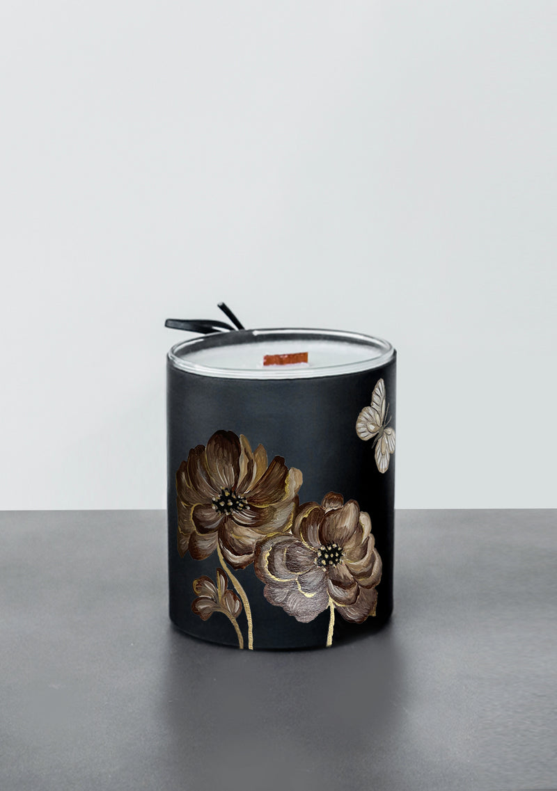 Coffee Flowers Black Candle