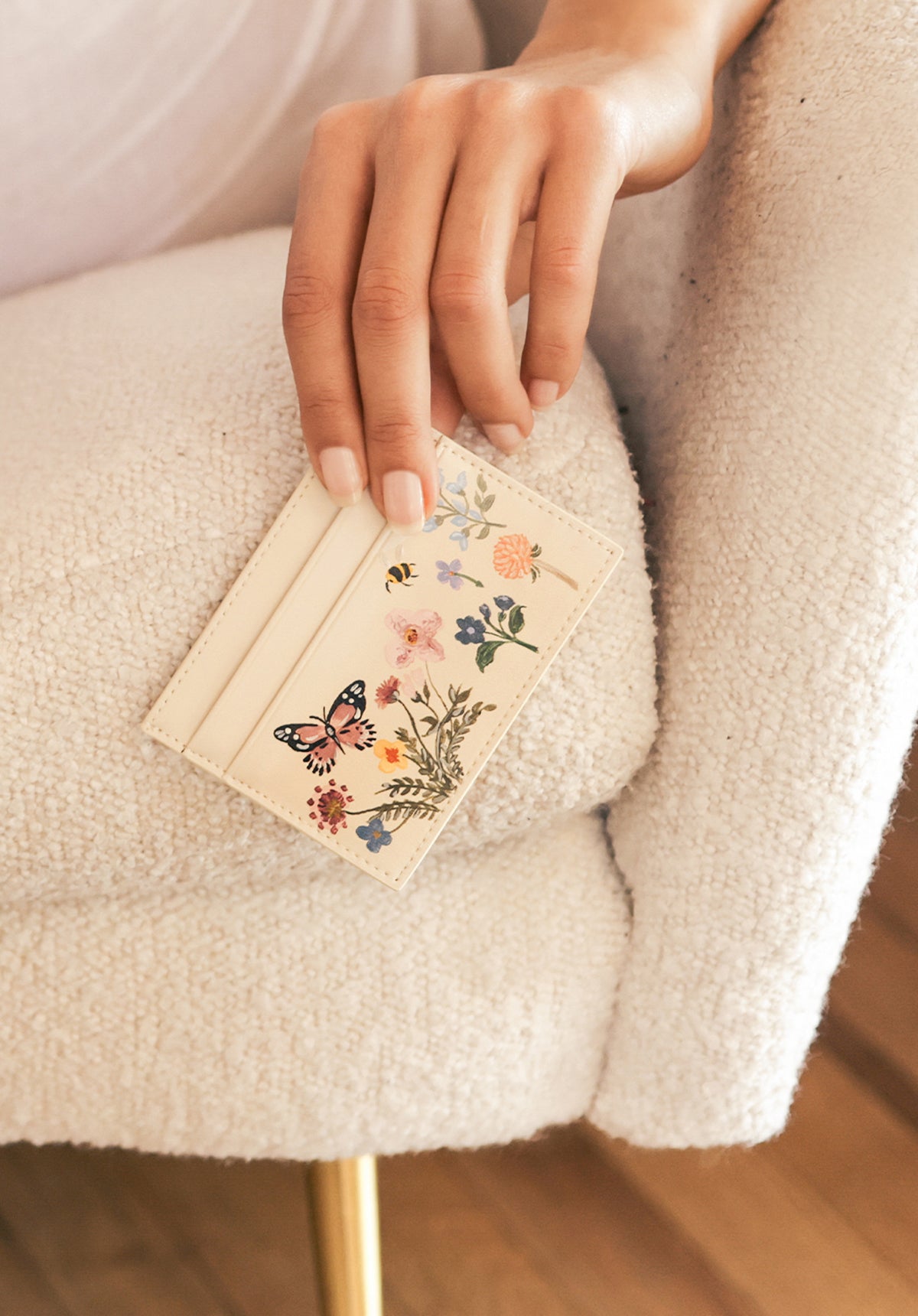 Pressed Flowers Beige Cardholder