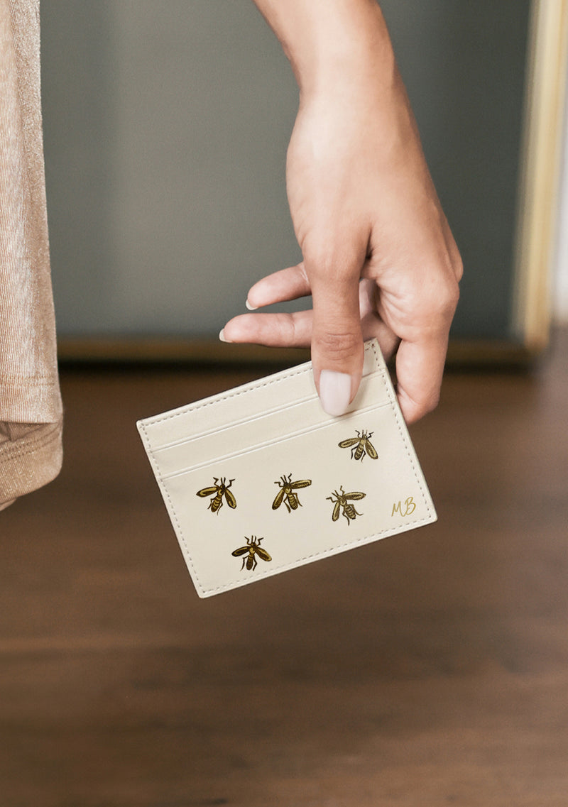 Gold Metallic Bees Beige Cardholder