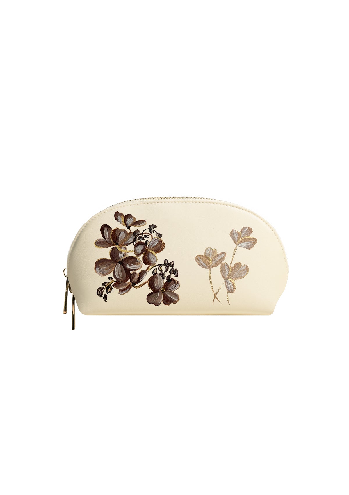 Coffee Flowers Beige Makeup Bag