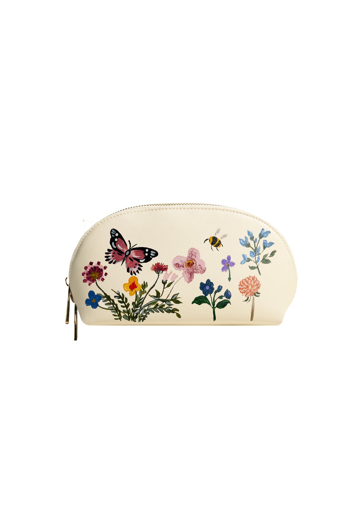 Pressed Flowers Beige Makeup Bag