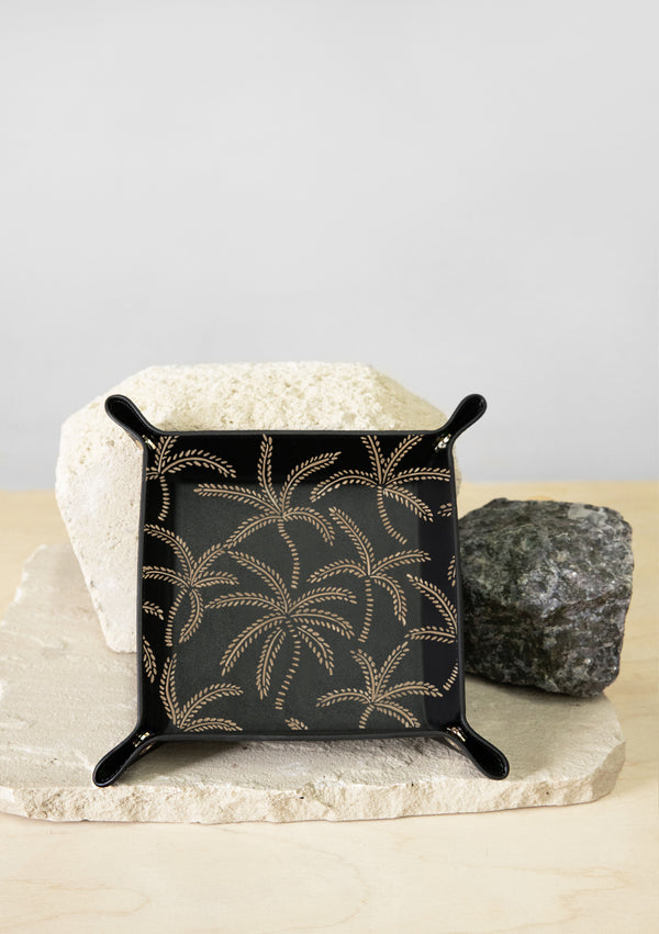 Beige Abstract Palms Black Tray