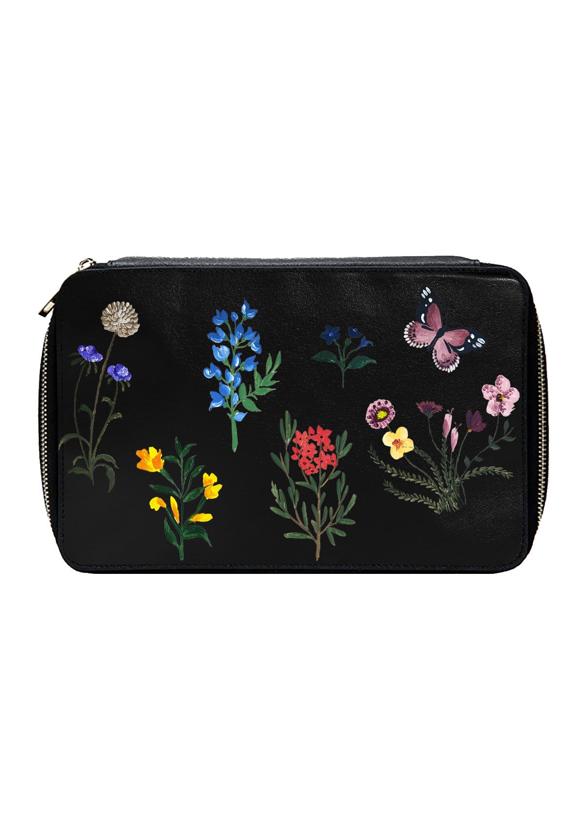 Pressed Flowers Black Pouch
