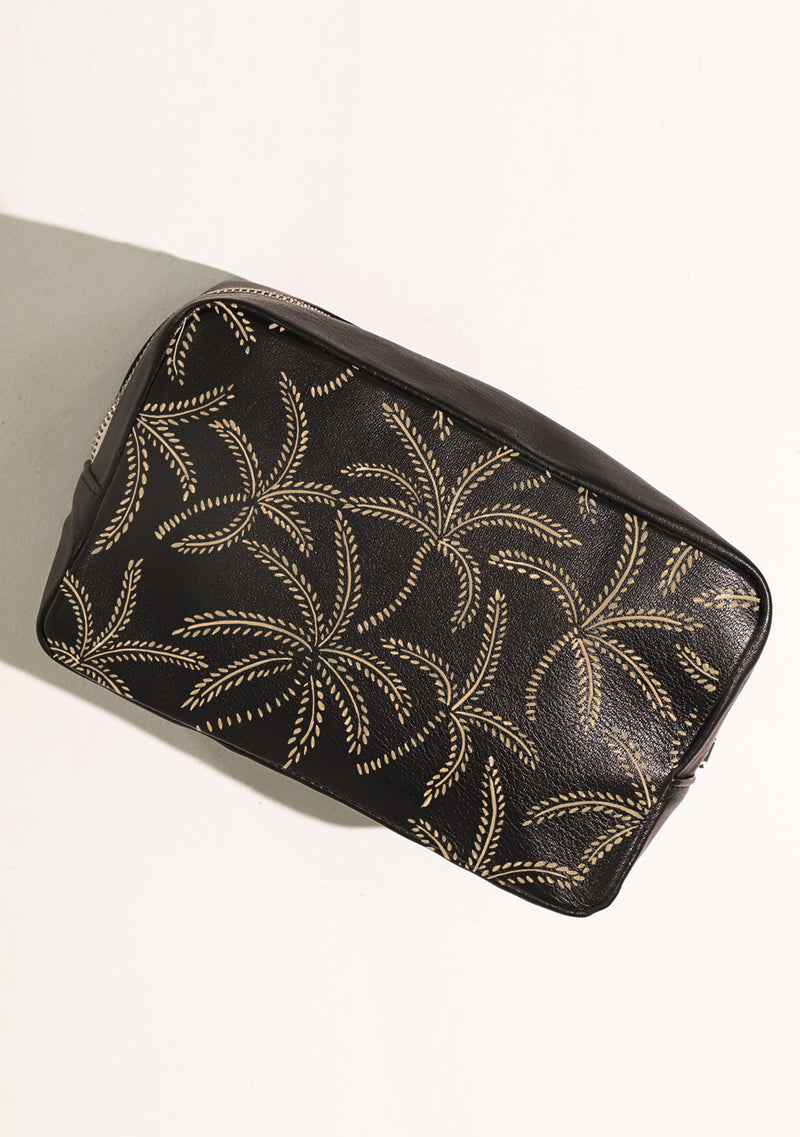 Beige Abstract Palms Black Travel Pouch