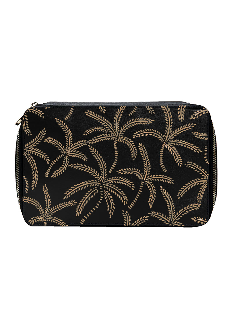 Beige Abstract Palms Black Travel Pouch