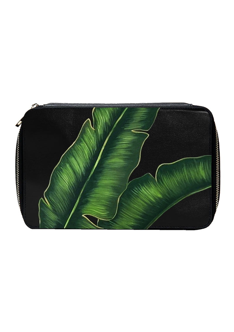 Green Leaves Black Travel Pouch