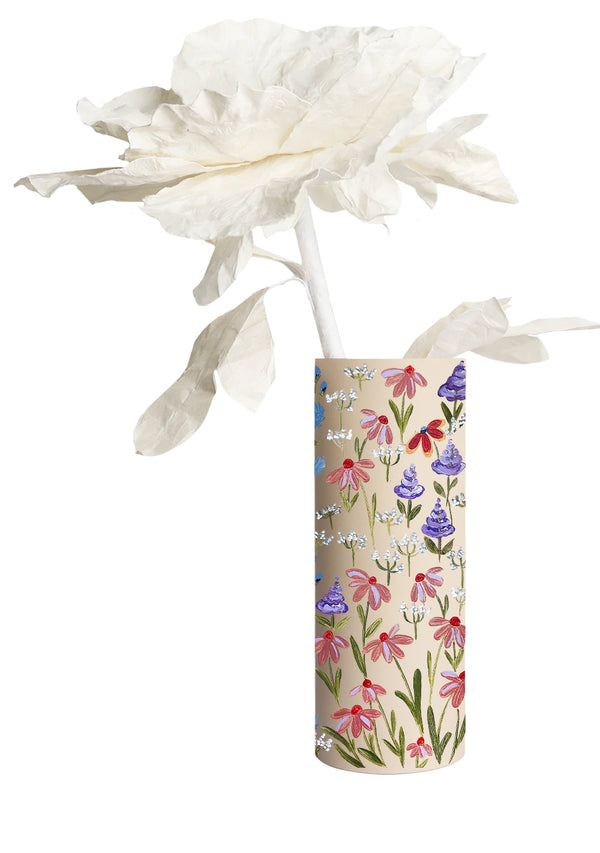 Floral Print Beige Vase
