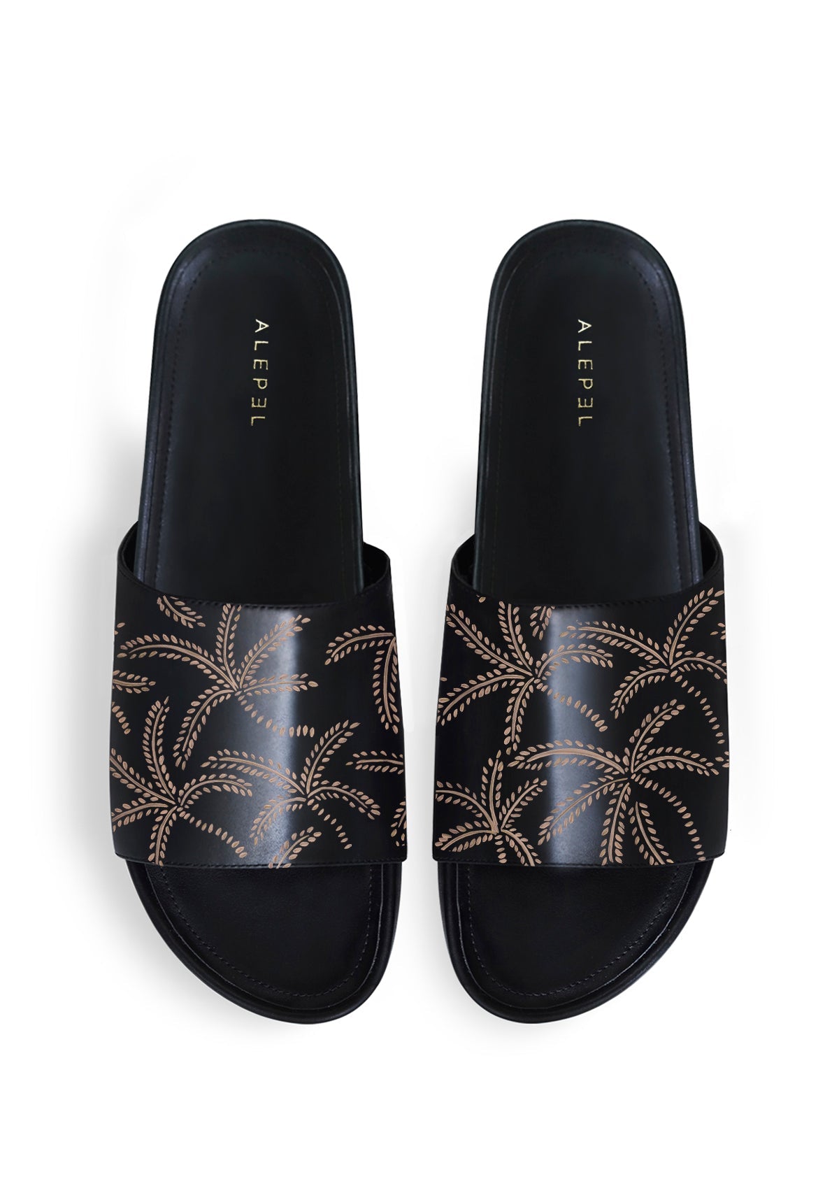 Beige Abstract Palms Black Slip On - ALEPEL