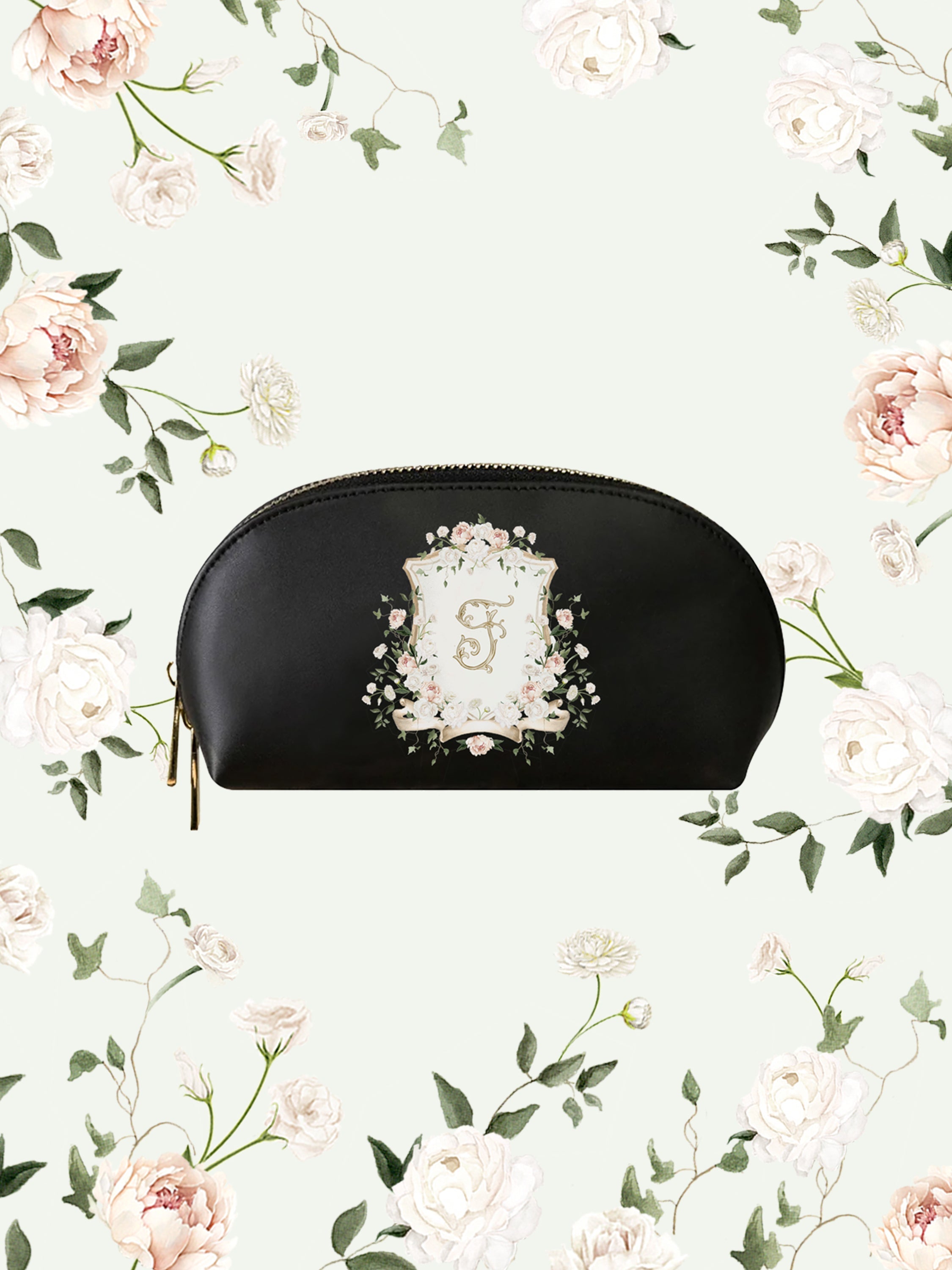 Blush Crest Black Makeup Bag | Bridal by Emily Mayne Studio x ALEPEL - ALEPEL