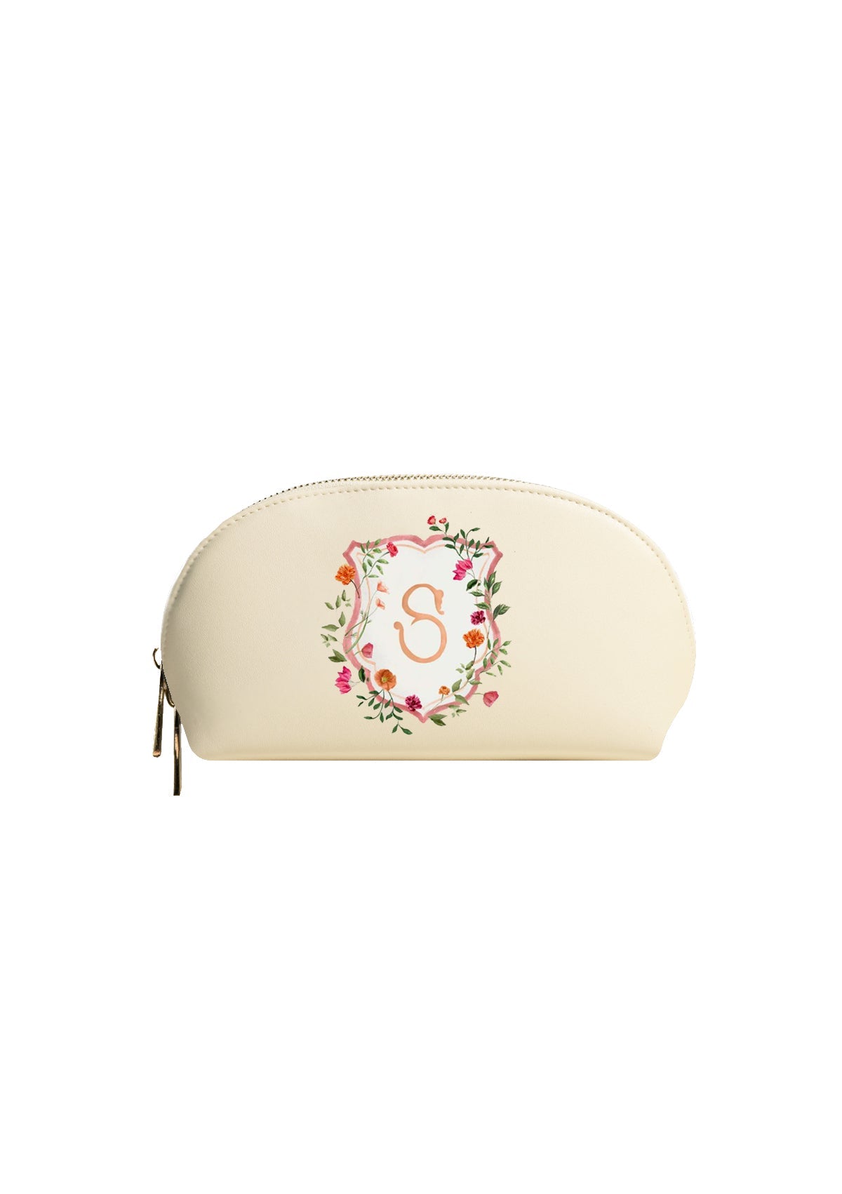Bougainvillea Crest Beige Makeup Bag | Bridal by Emily Mayne Studio x ALEPEL - ALEPEL