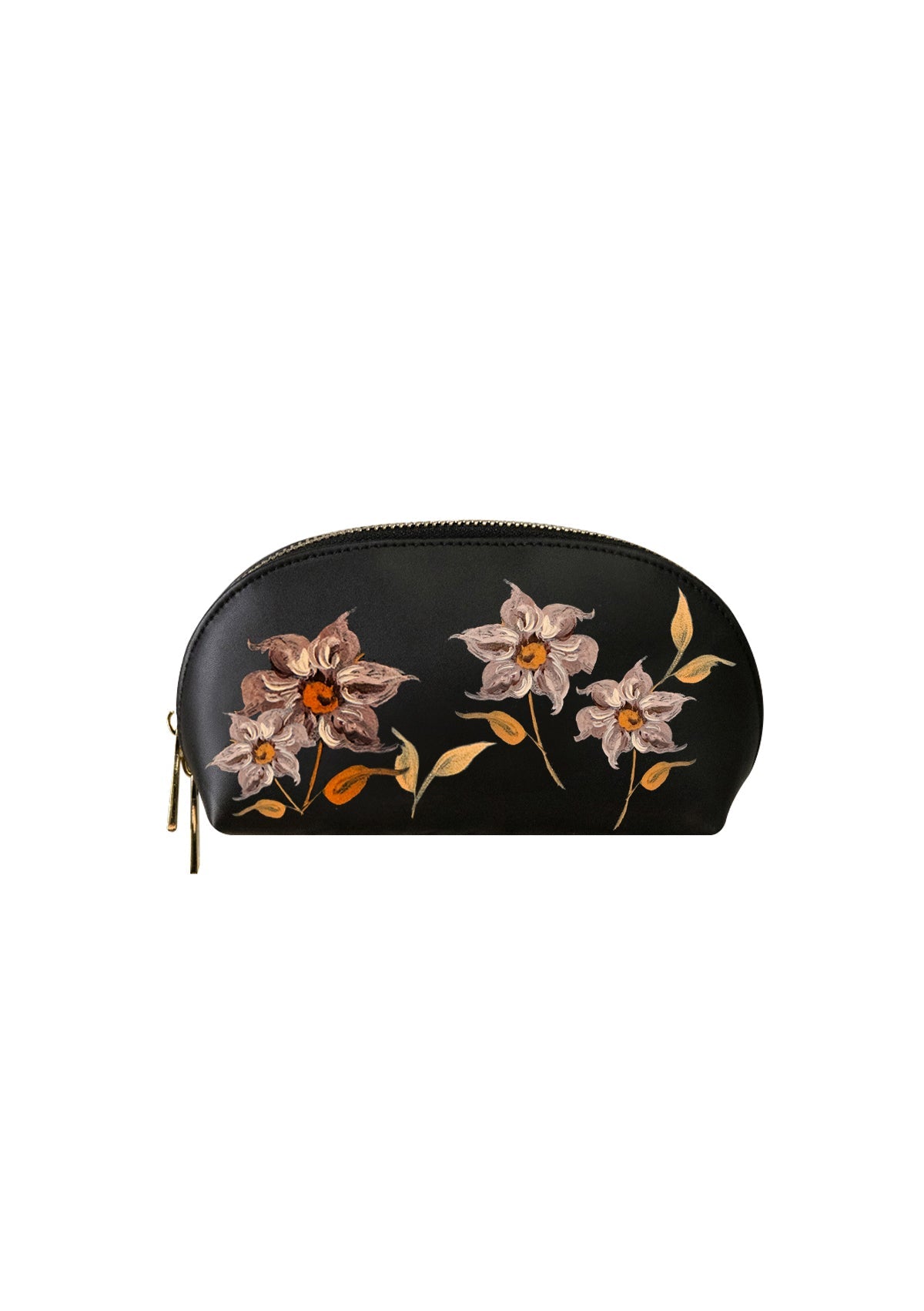 Caramel Florals Black Makeup Bag - ALEPEL