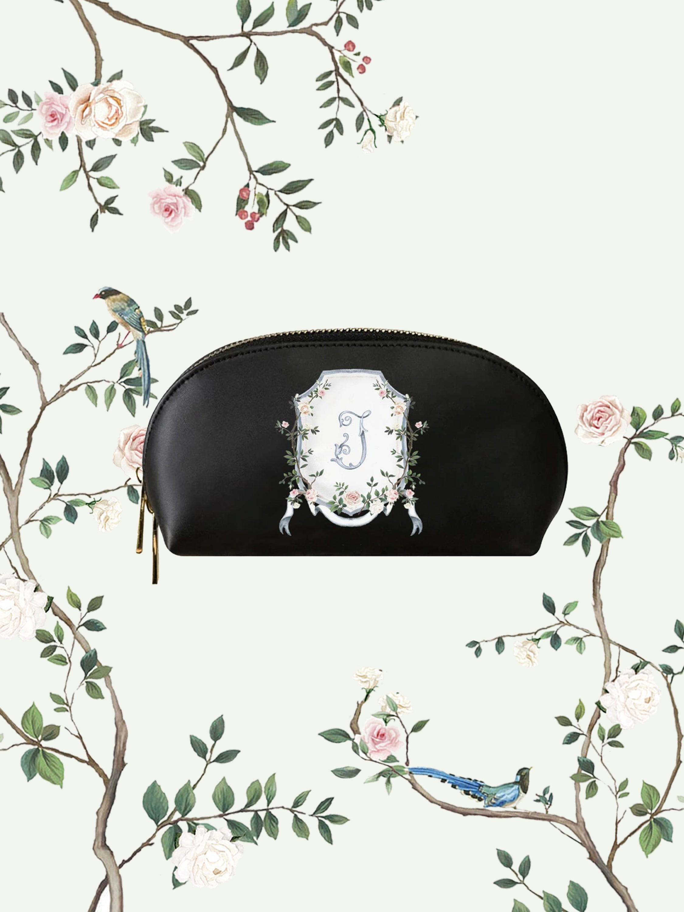 Chinoiserie Crest Black Makeup Bag | Bridal by Emily Mayne Studio x ALEPEL - ALEPEL