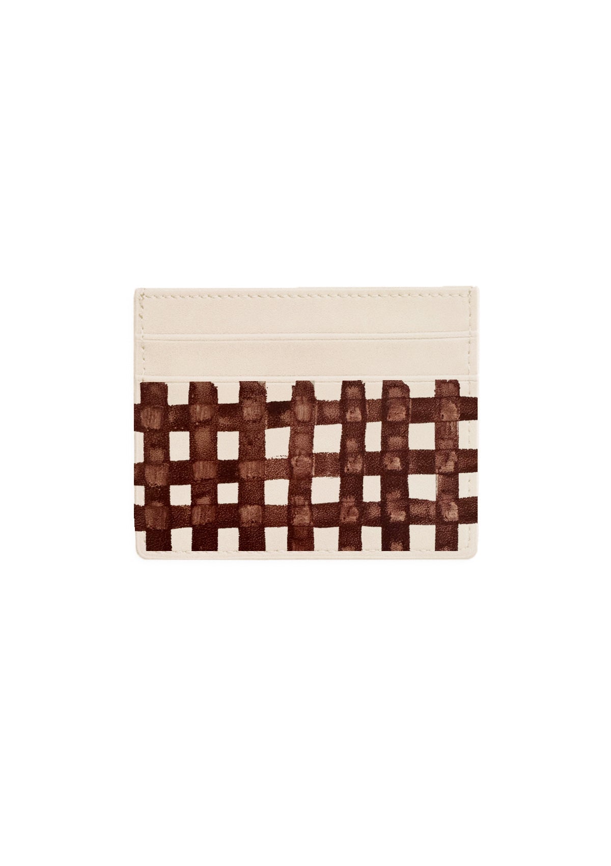 Chocolate Grid Beige Cardholder - ALEPEL