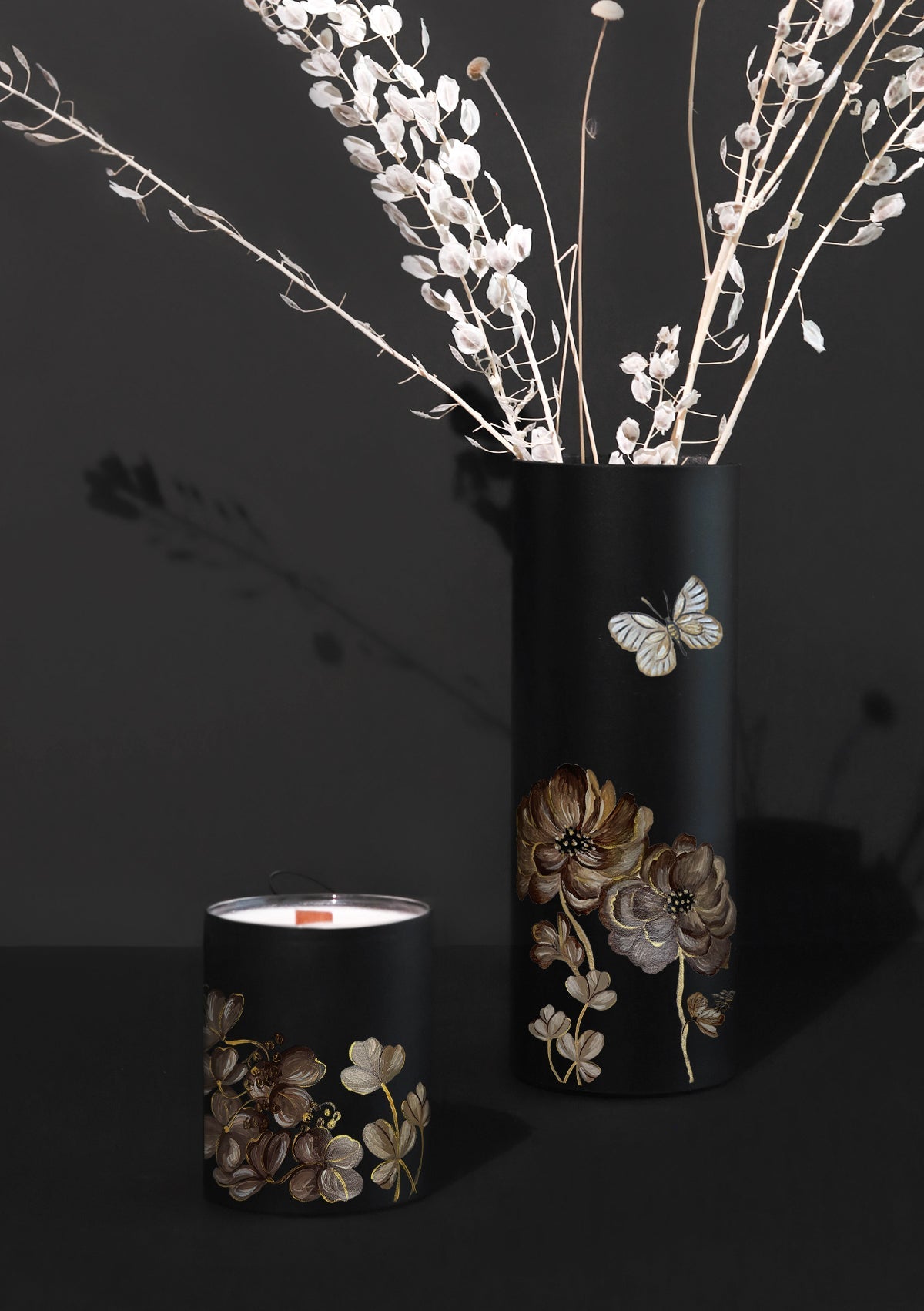 Coffee Flowers Black Vase - ALEPEL