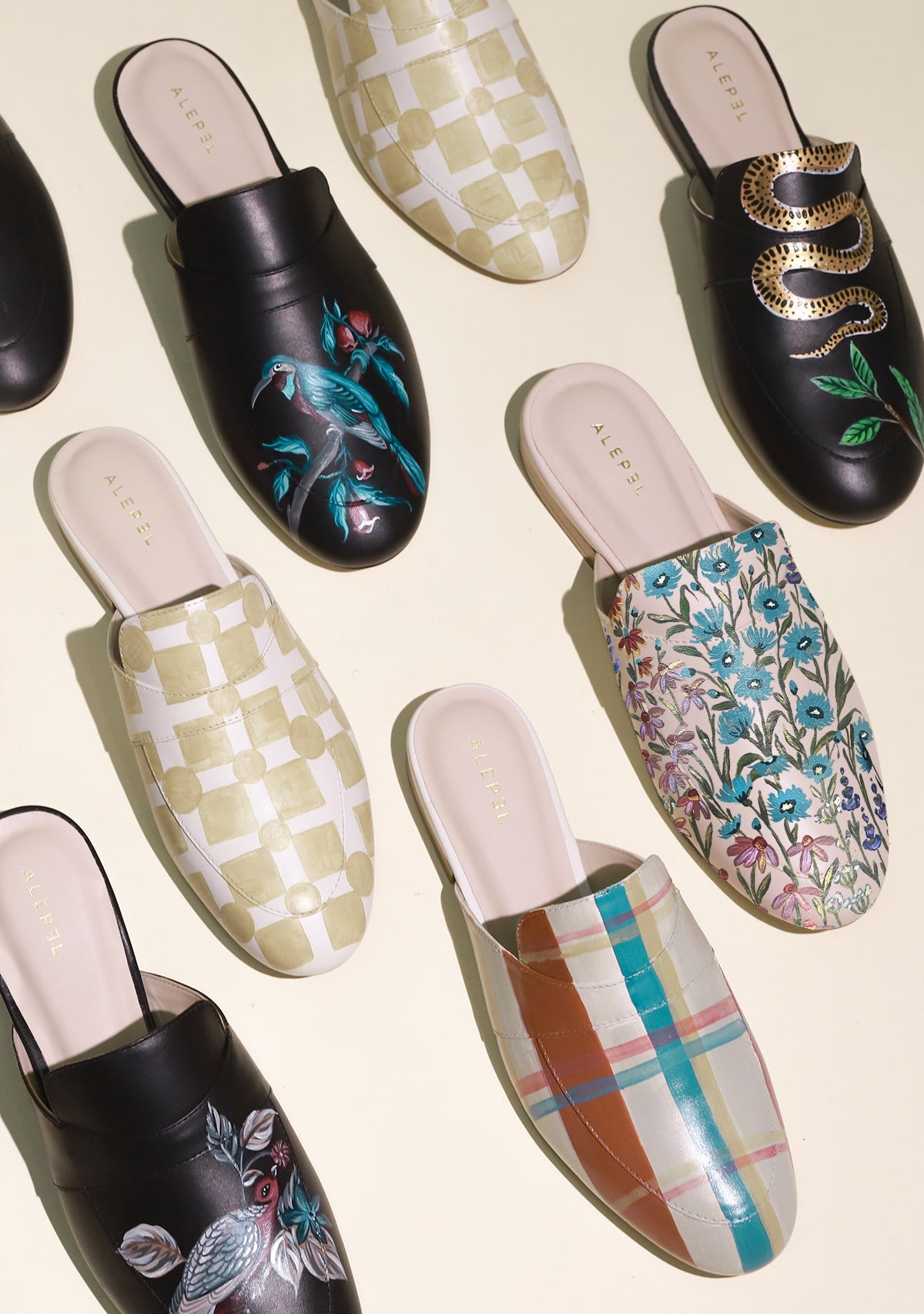 Floral Print Beige Mule - ALEPEL