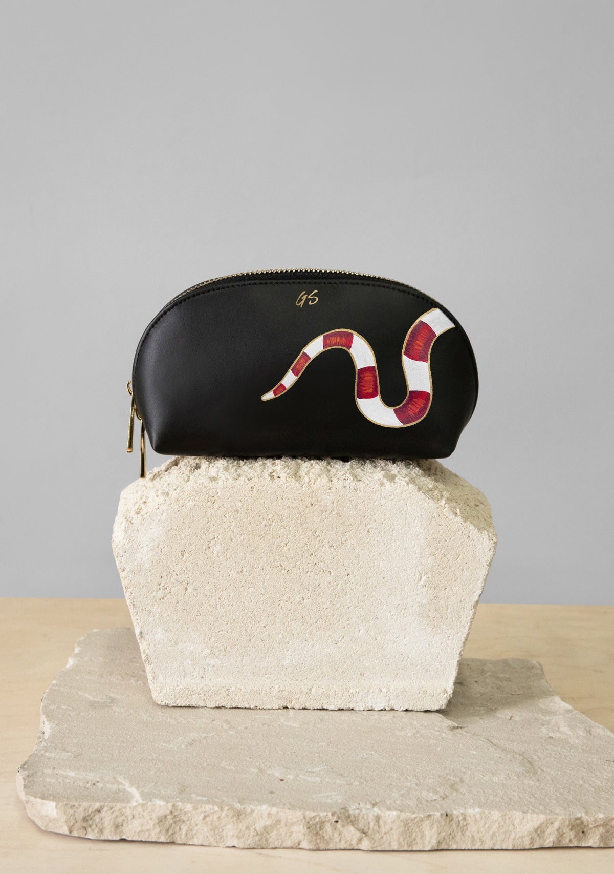 Gold Snake Black Makeup Bag - ALEPEL