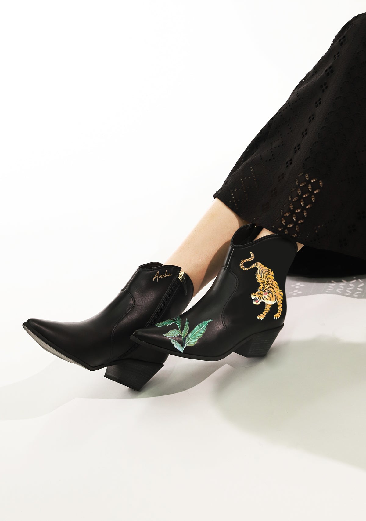 Jungle Tiger Black Cowboy Boot - ALEPEL
