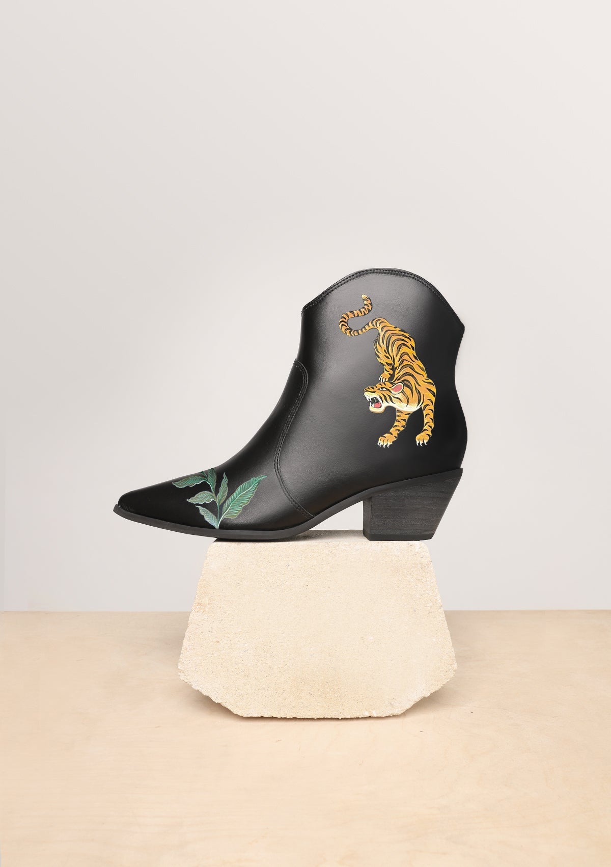 Jungle Tiger Black Cowboy Boot - ALEPEL