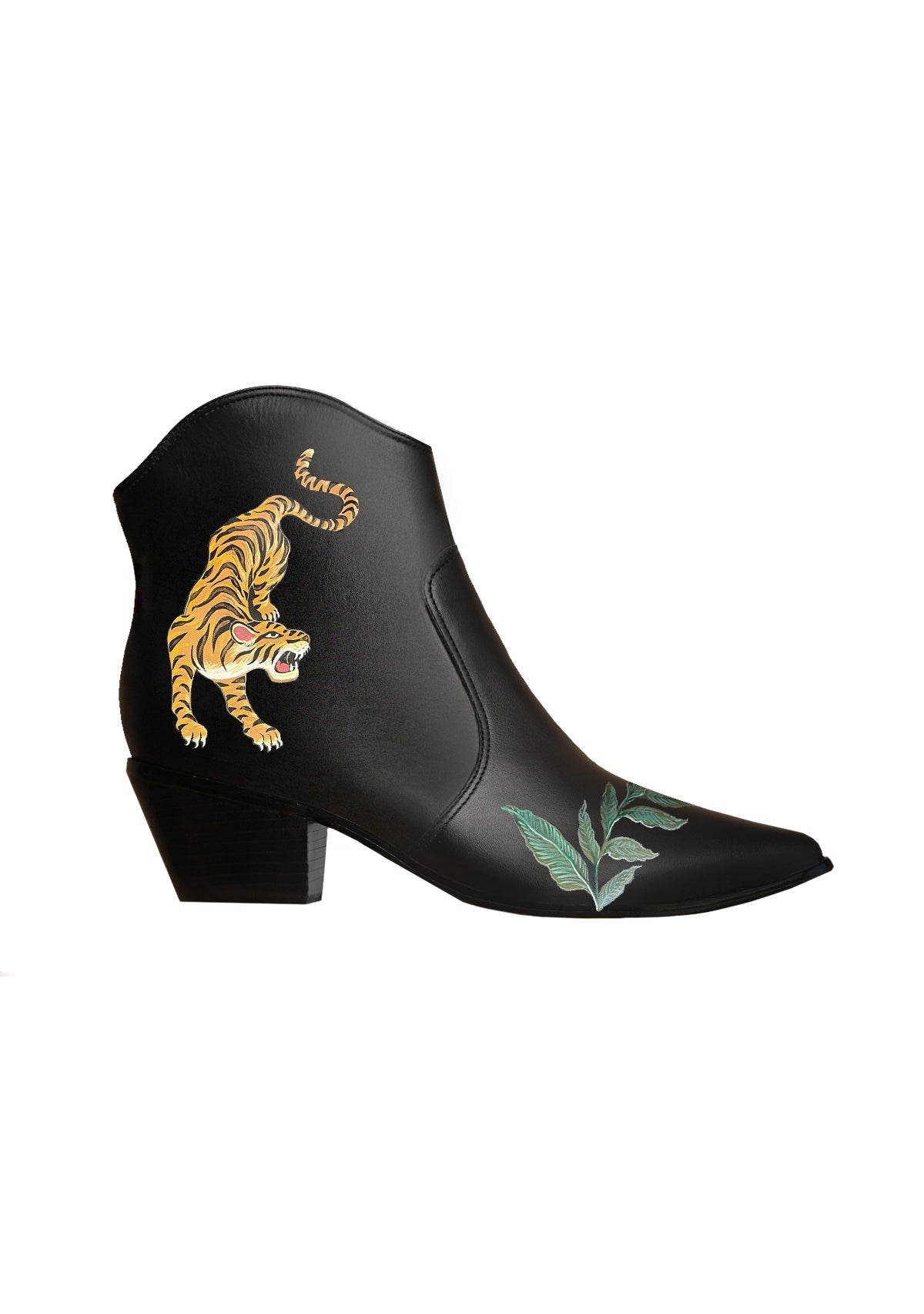Jungle Tiger Black Cowboy Boot - ALEPEL