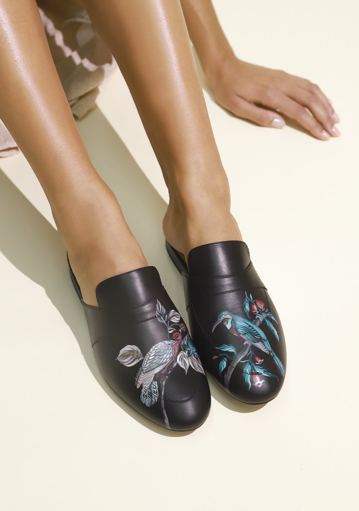 Plum Birds Black Mule - ALEPEL
