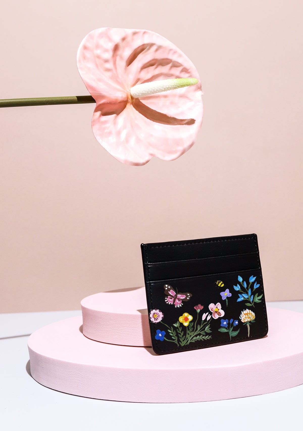Pressed Flowers Black Cardholder - ALEPEL
