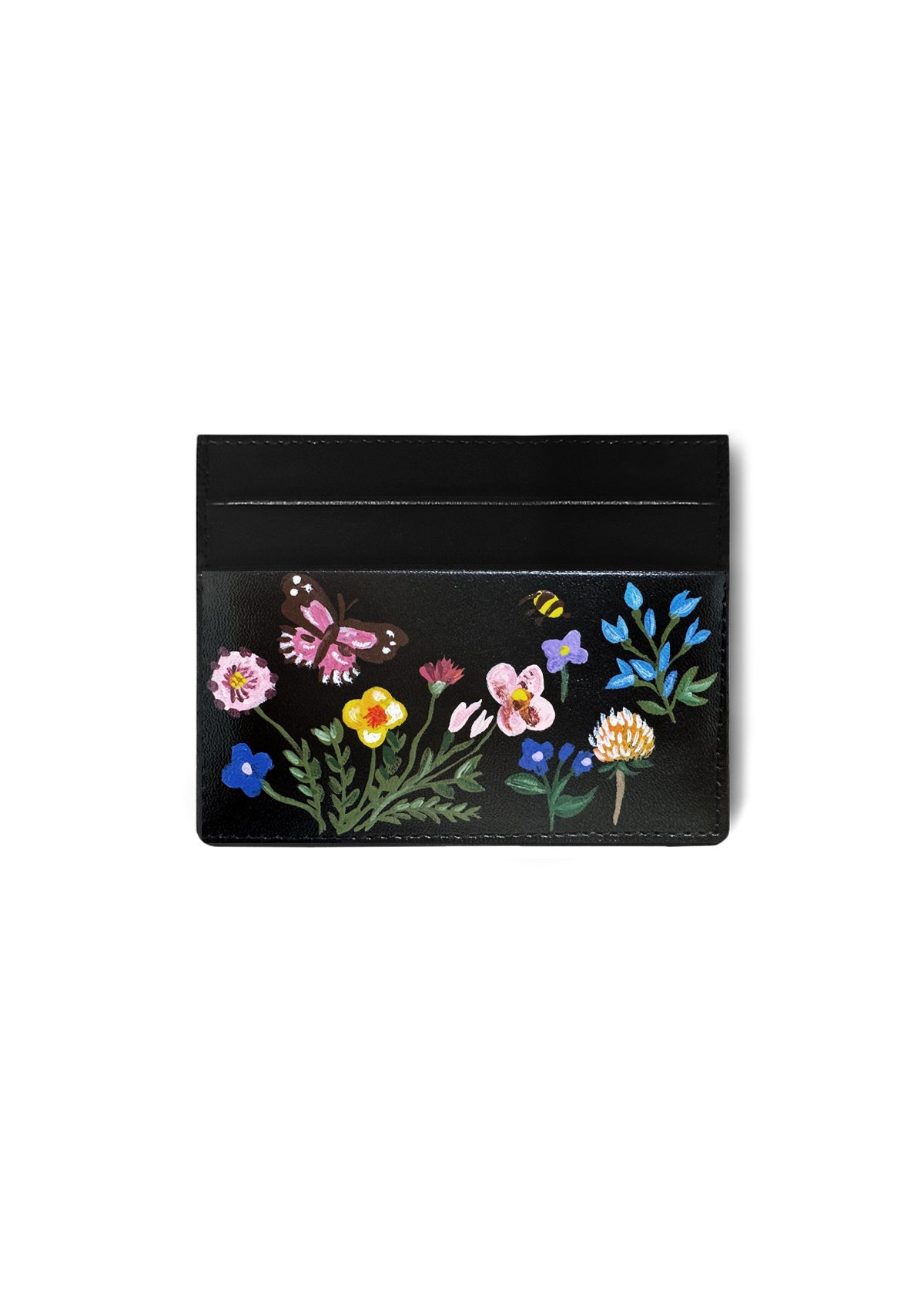 Pressed Flowers Black Cardholder - ALEPEL