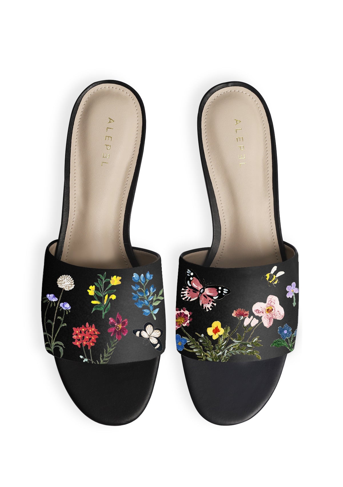 Pressed Flowers Black Slide - ALEPEL