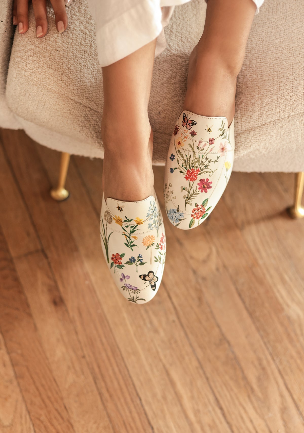 Pressed Flowers White Mule - ALEPEL