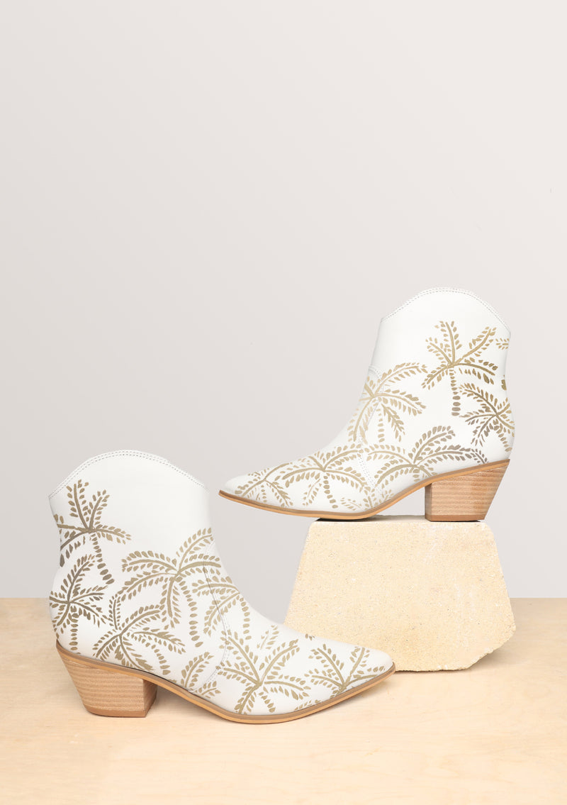 Beige Abstract Palms White Cowboy Boot
