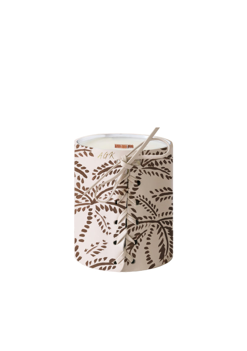 Taupe Abstract Palms Beige Candle