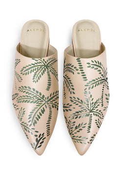 Green Abstract Palms Beige Pointe