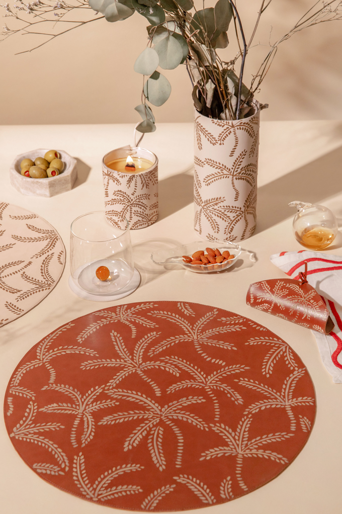 Beige Abstract Palms Brown Placemat Set