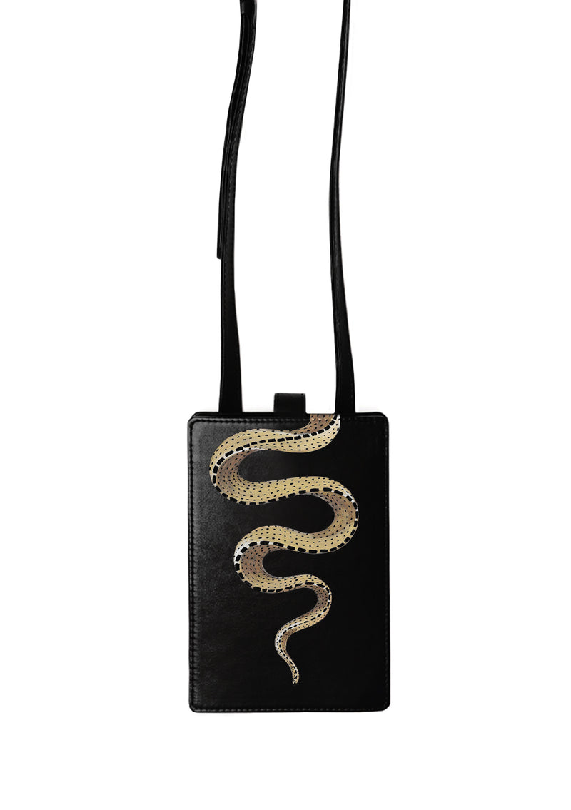 Black Small Sling Bag with snake print