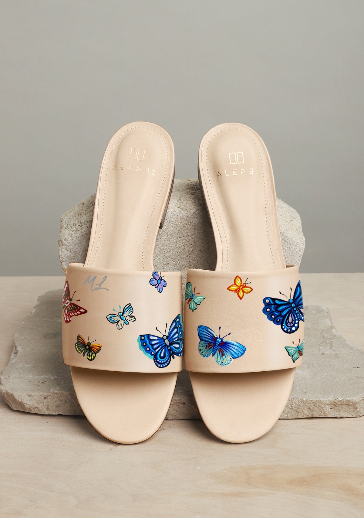 Butterflies Beige Slide - ALEPEL