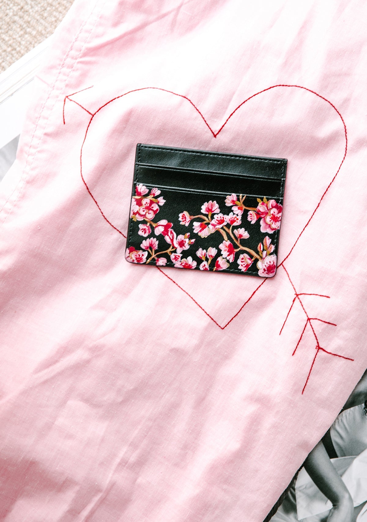Cherry Blossom Black Cardholder - ALEPEL