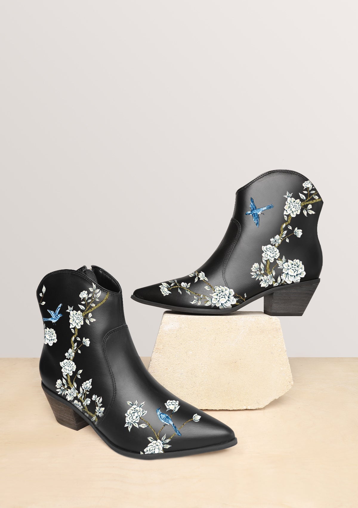 Japanese Garden Black Cowboy Boot - ALEPEL