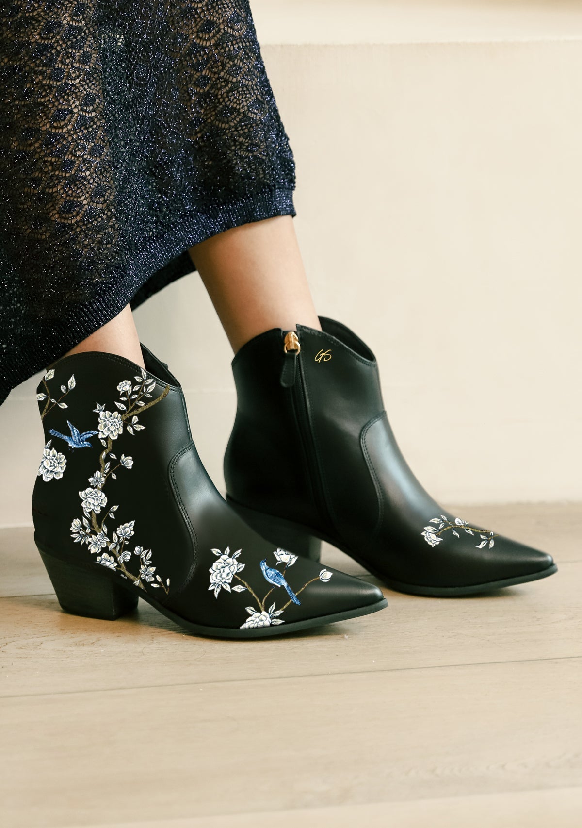 Japanese Garden Black Cowboy Boot - ALEPEL