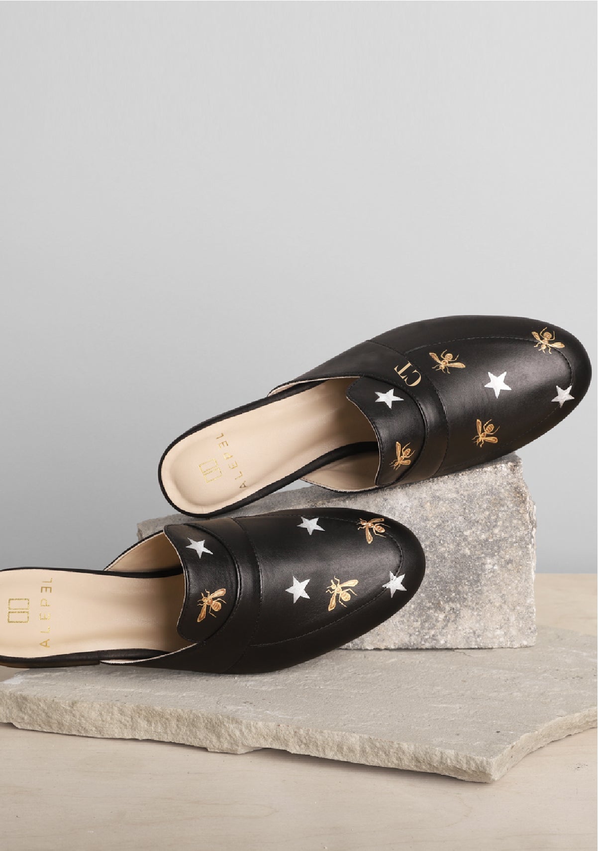 Metallic Bees and Stars Black Mule - ALEPEL