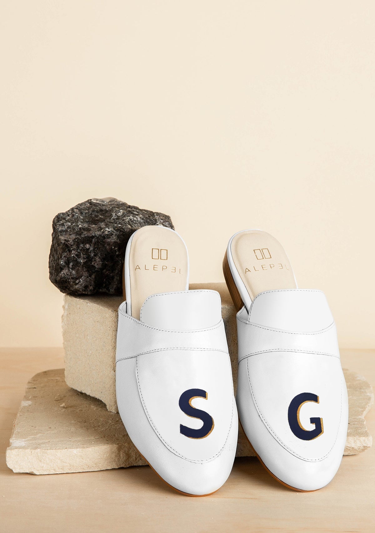 Monogram White Mule - ALEPEL